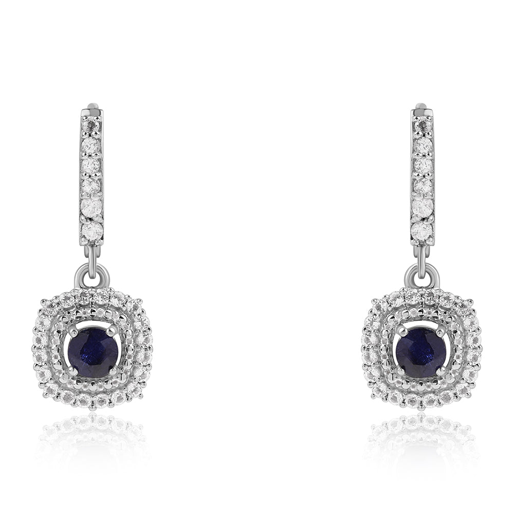 Strieborné Náušnice s Austrálskym Modrým Zafírom a Bielym Topásom 2 