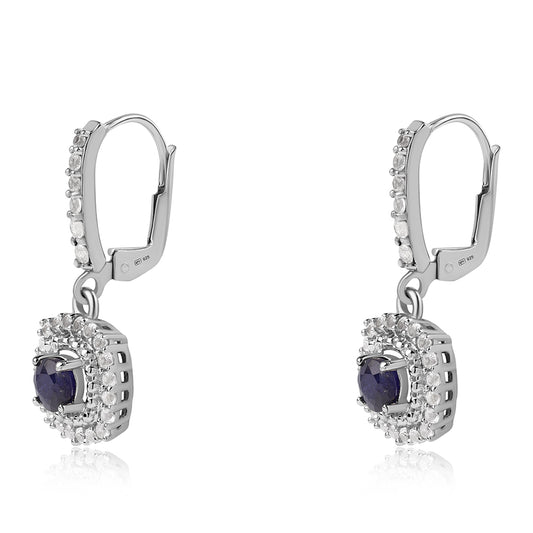 Strieborné Náušnice s Austrálskym Modrým Zafírom a Bielym Topásom