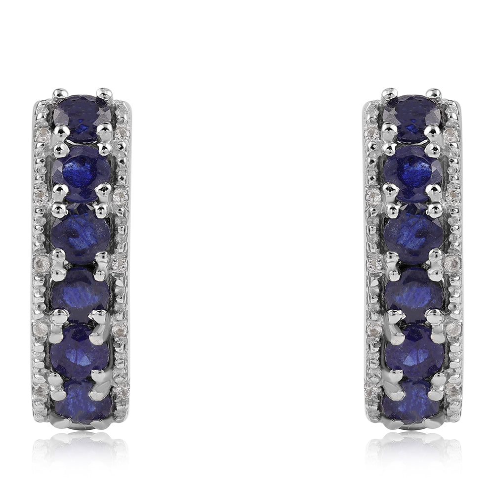 Strieborné Náušnice s Austrálskym Modrým Zafírom a Bielym Topásom