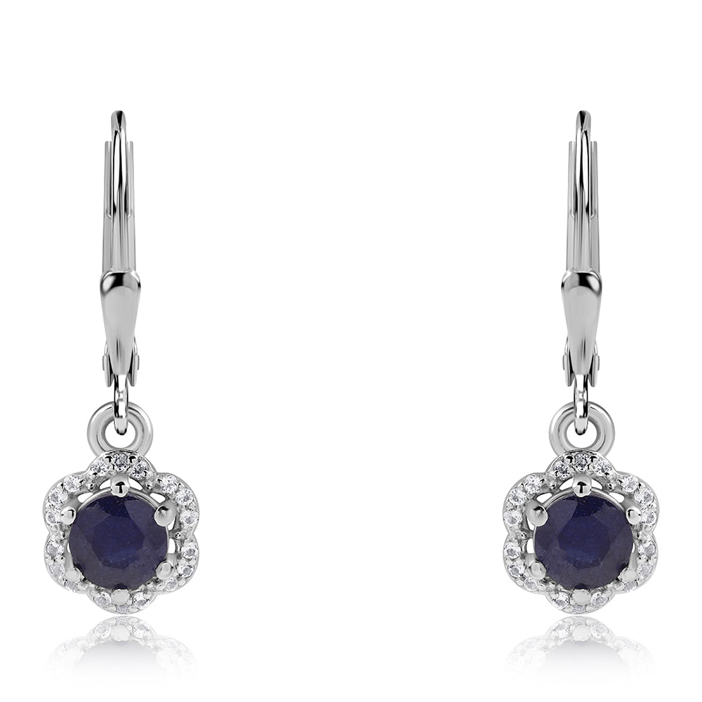 Strieborné Náušnice s Austrálskym Modrým Zafírom a Bielym Topásom 2 