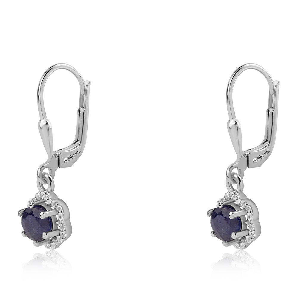 Strieborné Náušnice s Austrálskym Modrým Zafírom a Bielym Topásom 1 