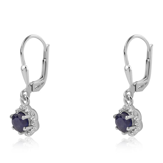 Strieborné Náušnice s Austrálskym Modrým Zafírom a Bielym Topásom