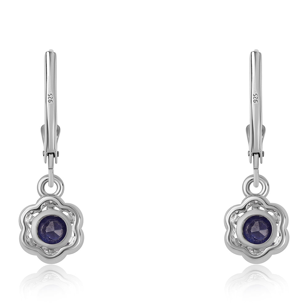 Strieborné Náušnice s Austrálskym Modrým Zafírom a Bielym Topásom