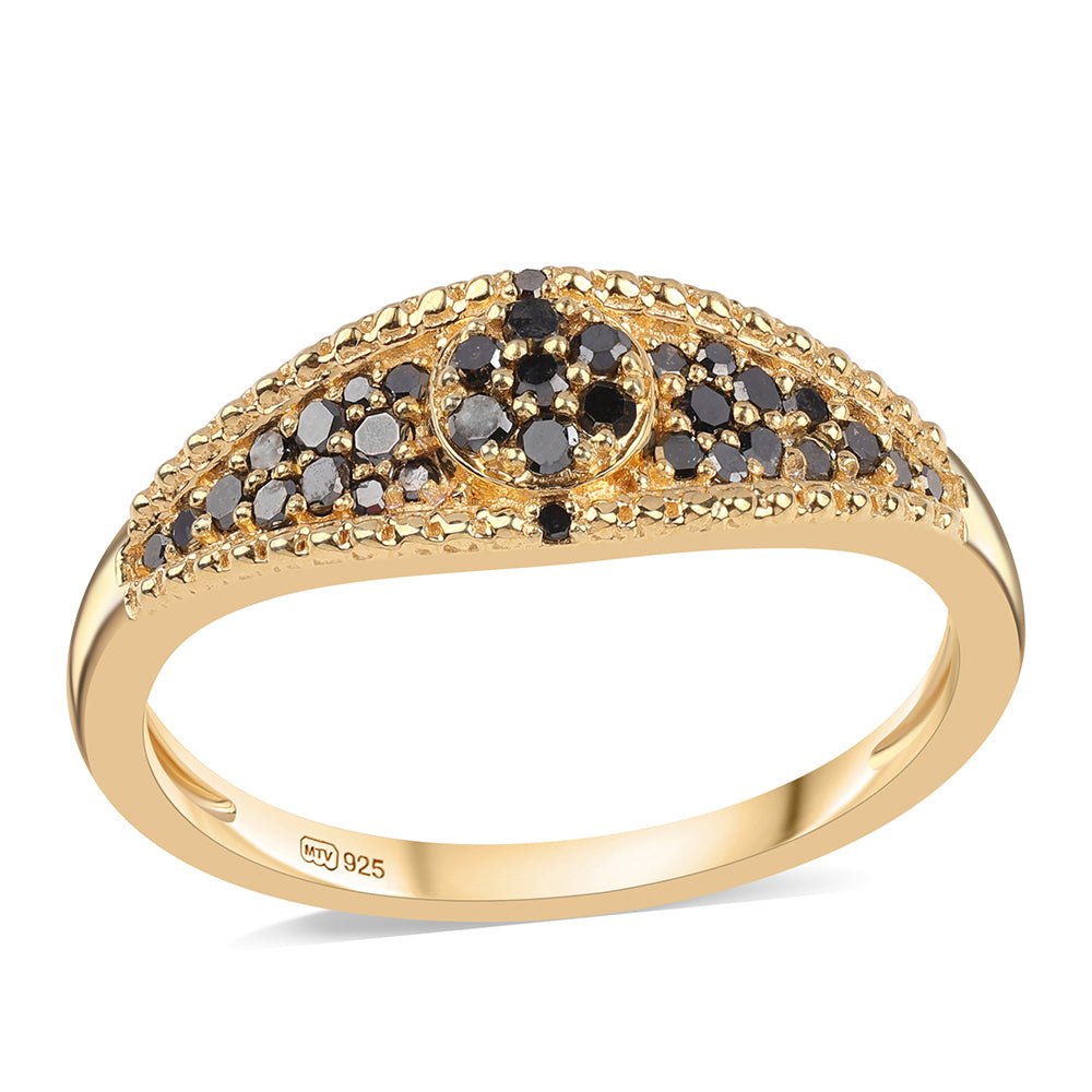 Pozlátený Strieborný Prsteň s Čiernym Diamantom