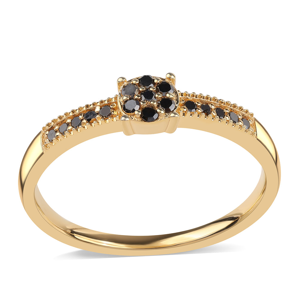 Pozlátený Strieborný Prsteň s Čiernym Diamantom