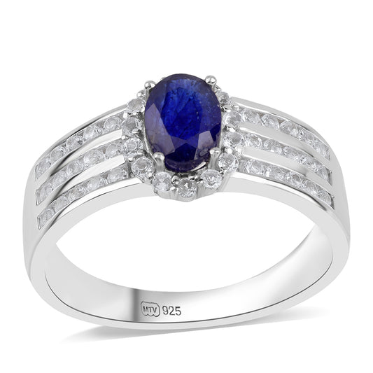 Strieborný Prsteň s Austrálskym Modrým Zafírom a Bielym Topásom