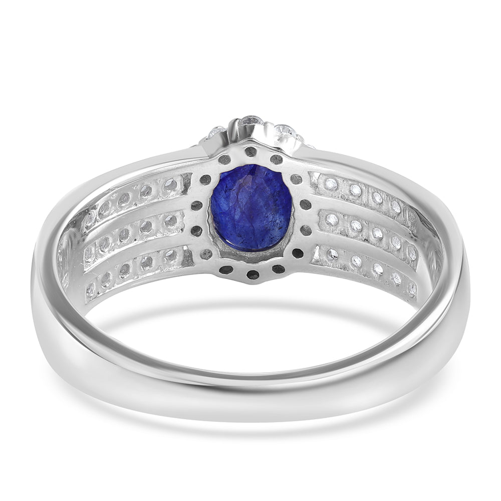Strieborný Prsteň s Austrálskym Modrým Zafírom a Bielym Topásom