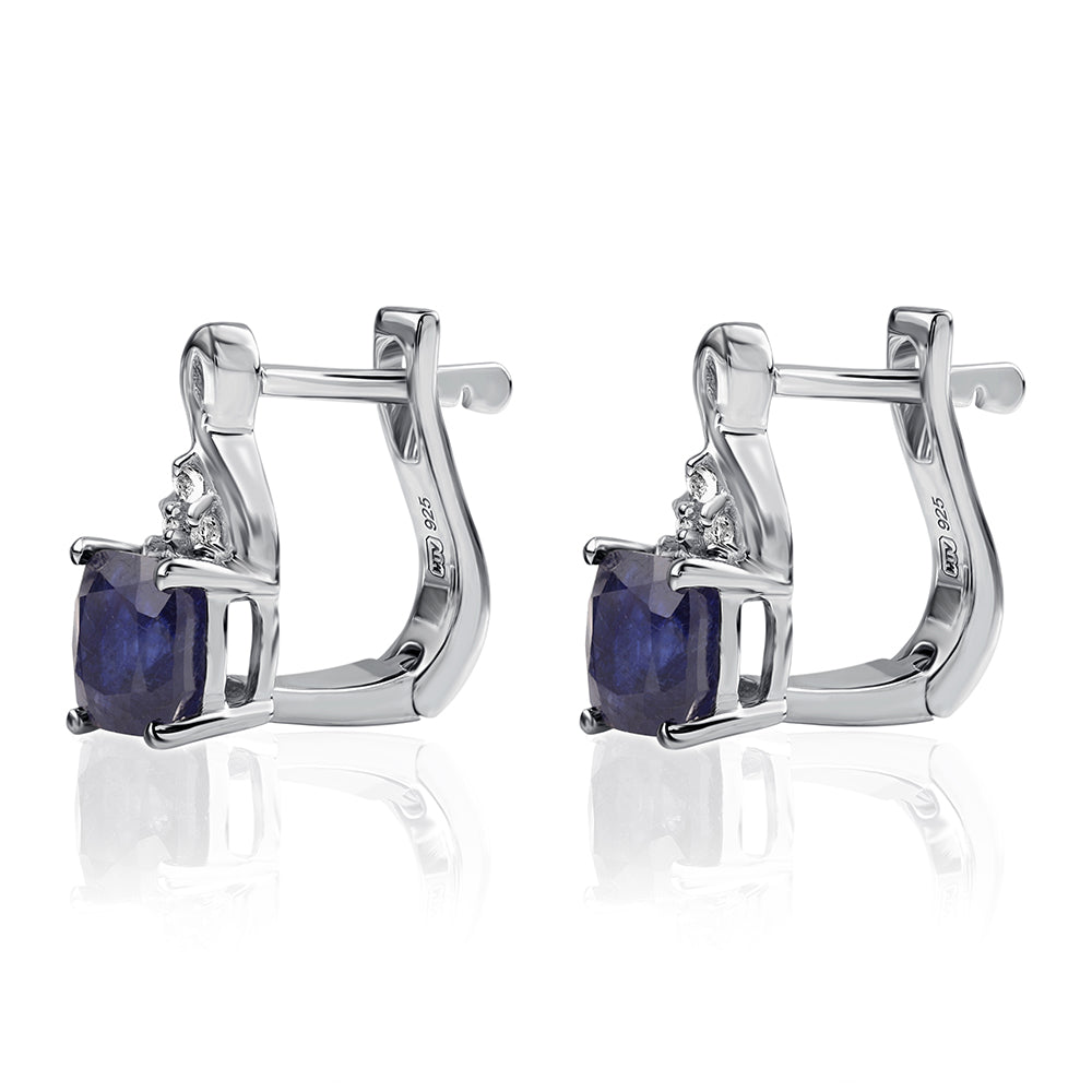 Strieborné Náušnice s Austrálskym Modrým Zafírom a Bielym Topásom