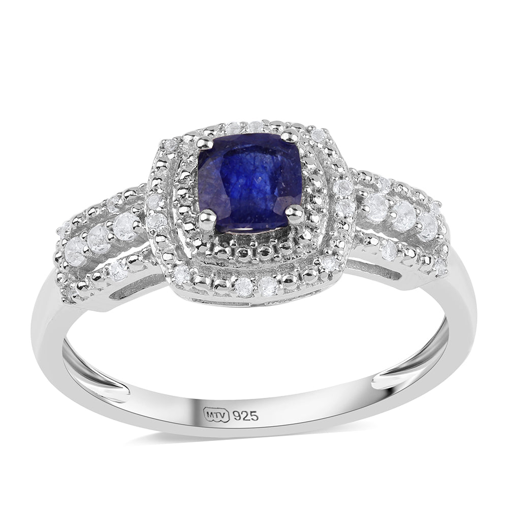 Strieborný Prsteň s Austrálskym Modrým Zafírom a Bielym Topásom