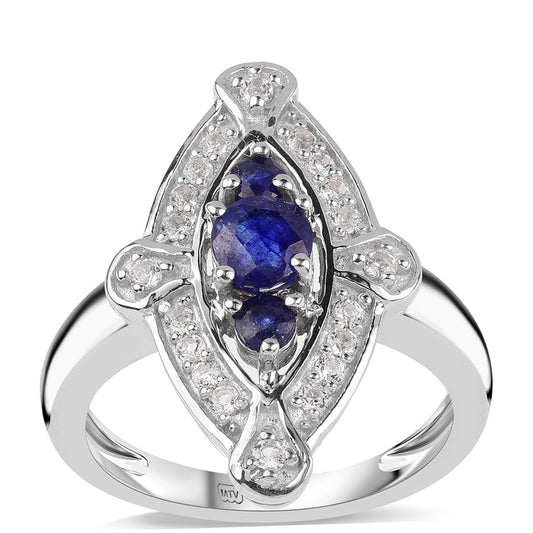 Strieborný Prsteň s Austrálskym Modrým Zafírom a Bielym Topásom