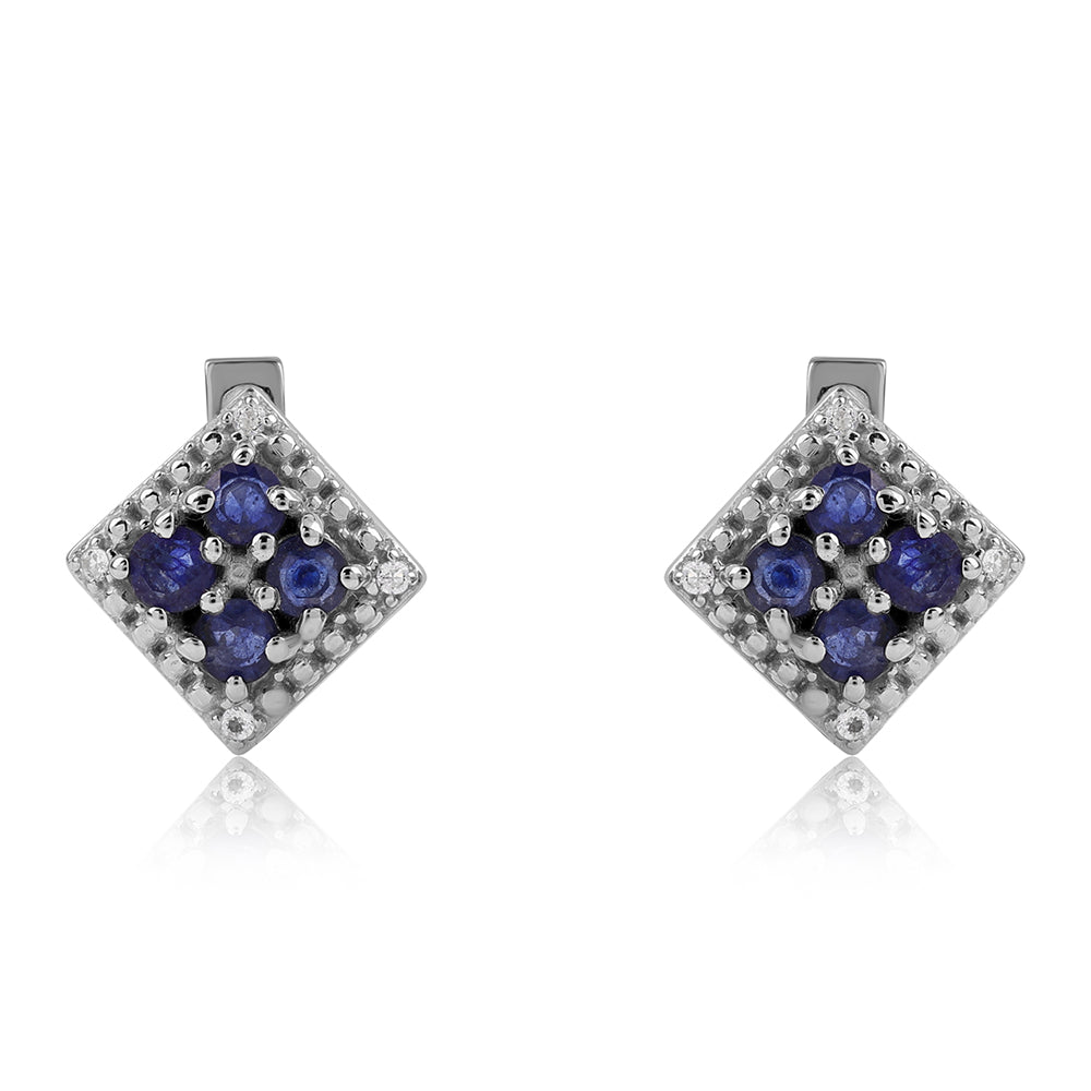 Strieborné Náušnice s Austrálskym Modrým Zafírom a Bielym Topásom