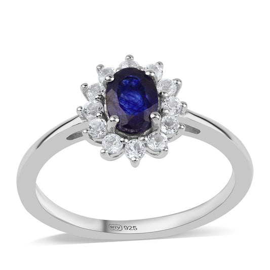 Strieborný Prsteň s Austrálskym Modrým Zafírom a Bielym Topásom