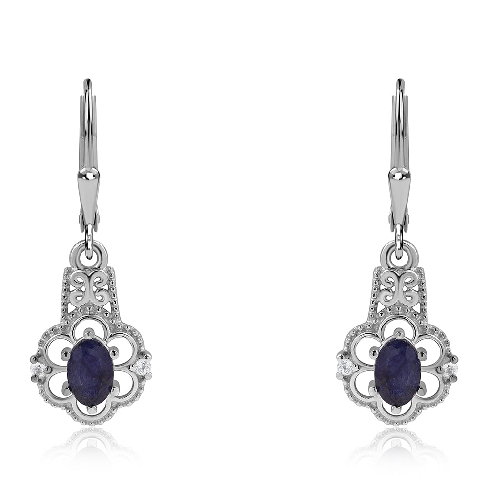 Strieborné Náušnice s Austrálskym Modrým Zafírom a Bielym Topásom 2 