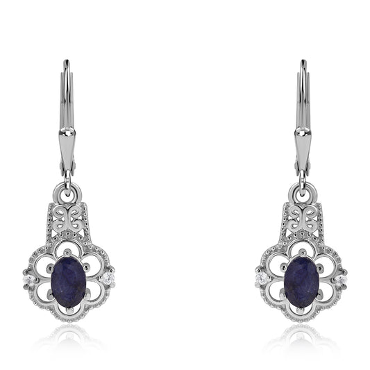 Strieborné Náušnice s Austrálskym Modrým Zafírom a Bielym Topásom