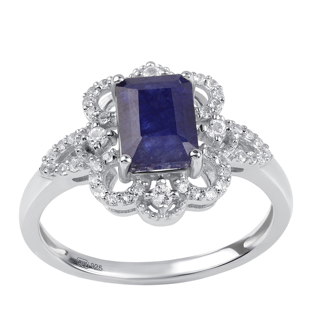 Strieborný Prsteň s Austrálskym Modrým Zafírom a Bielym Topásom 1 