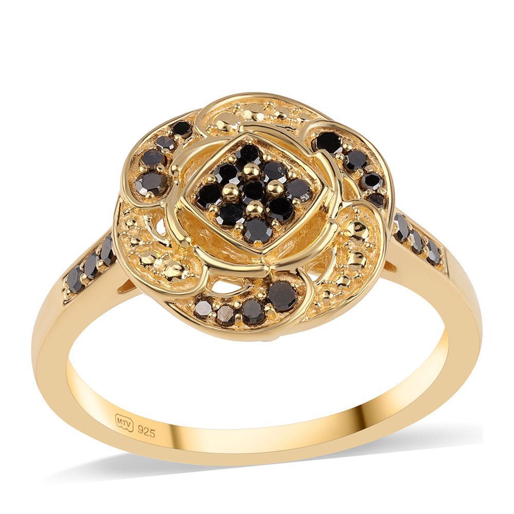 Pozlátený Strieborný Prsteň s Čiernym Diamantom