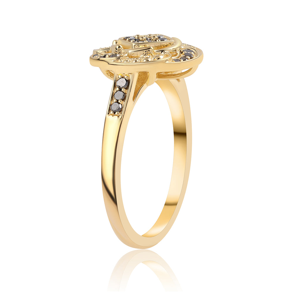 Pozlátený Strieborný Prsteň s Čiernym Diamantom