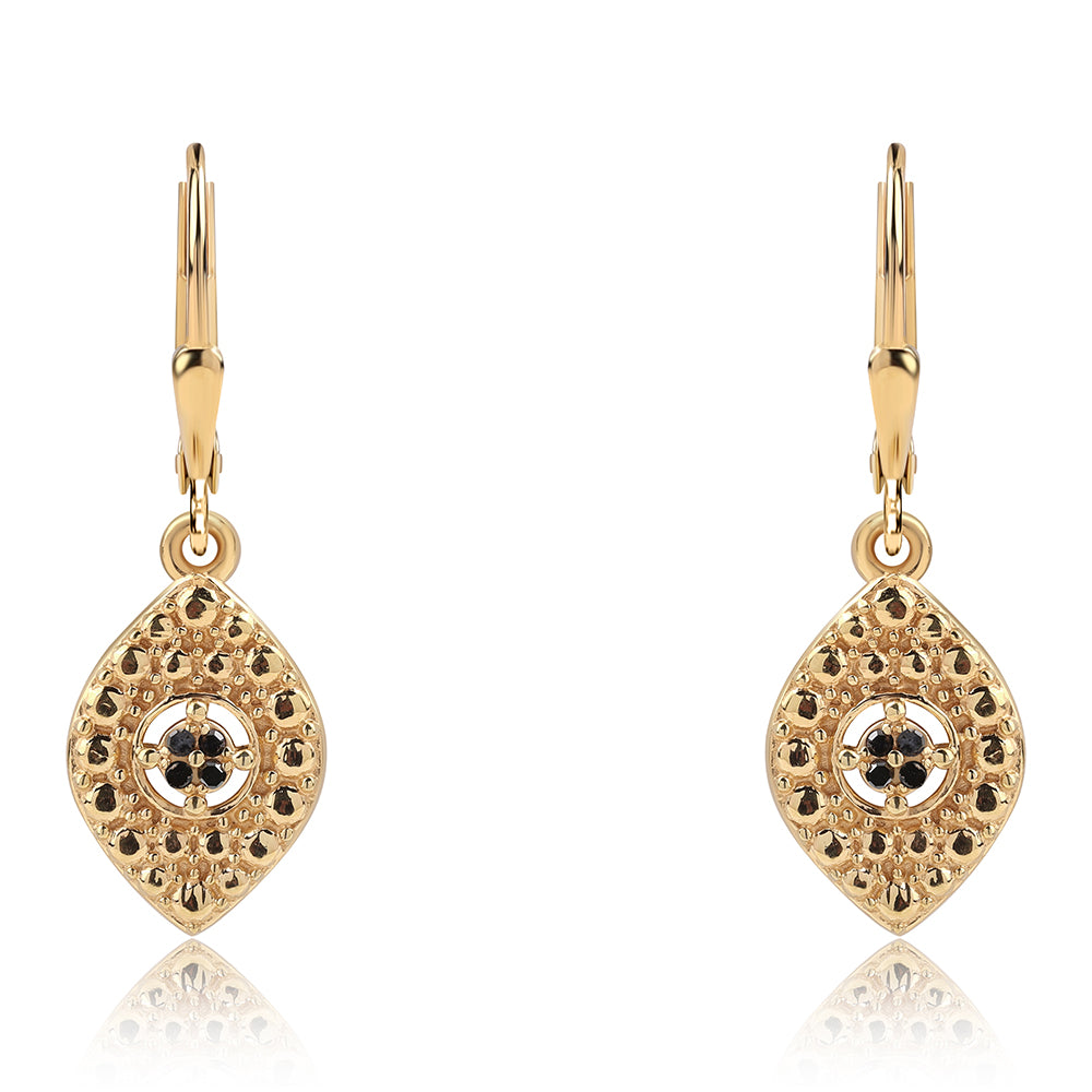 Pozlátené Strieborné Náušnice s Čiernym Diamantom