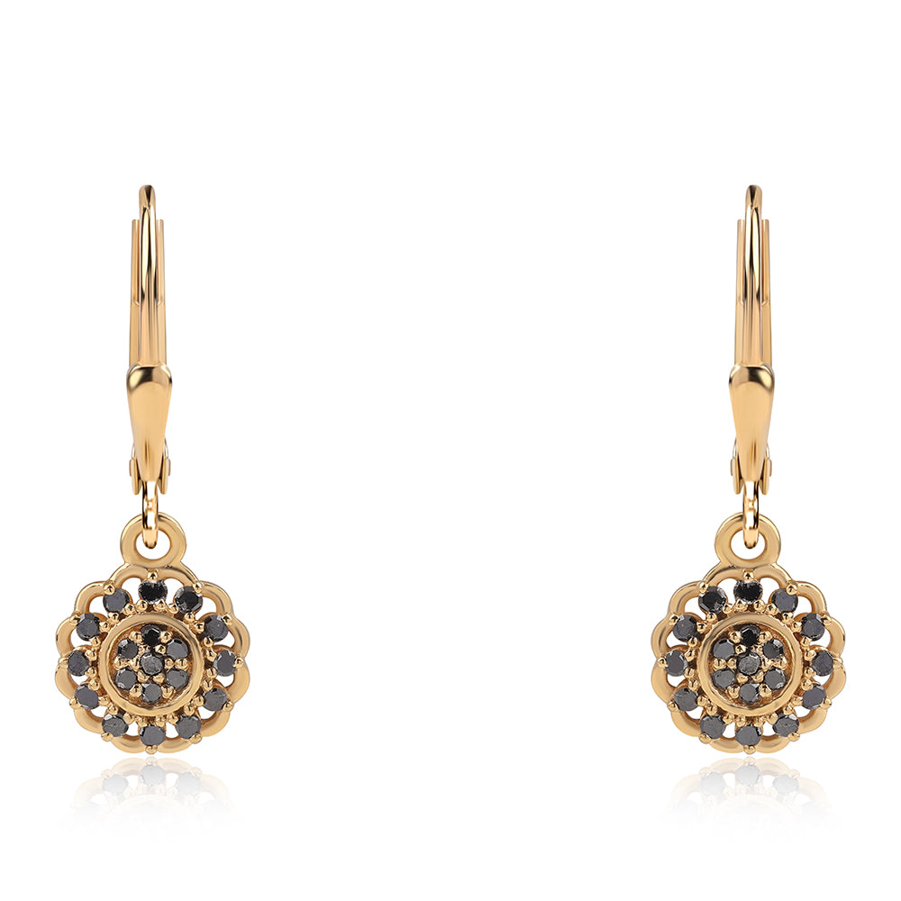 Pozlátené Strieborné Náušnice s Čiernym Diamantom 2 