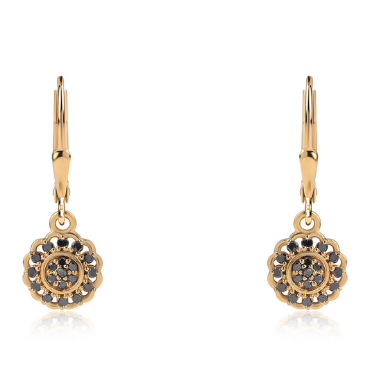 Pozlátené Strieborné Náušnice s Čiernym Diamantom