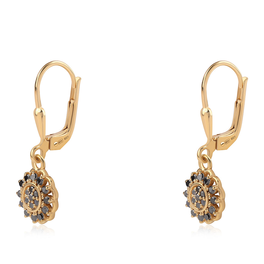 Pozlátené Strieborné Náušnice s Čiernym Diamantom 1 