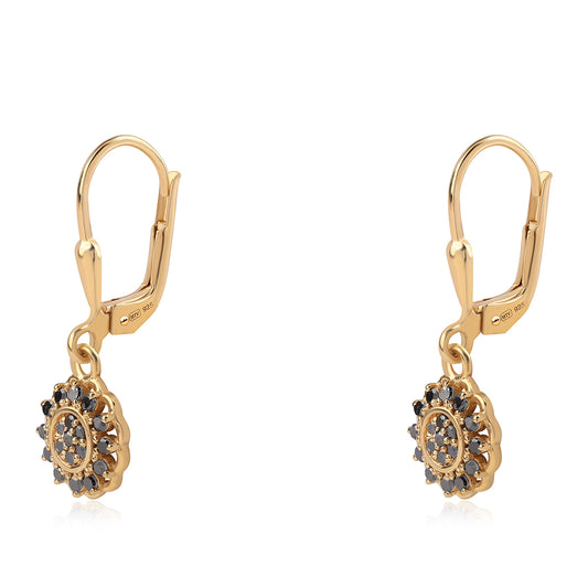 Pozlátené Strieborné Náušnice s Čiernym Diamantom