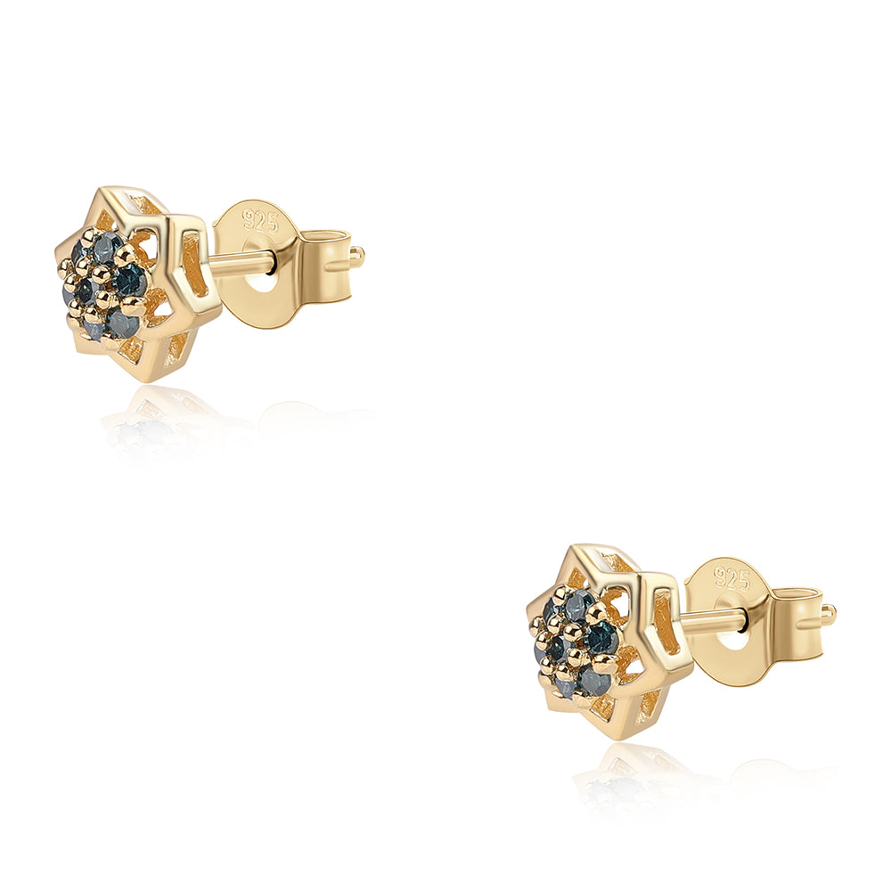 Pozlátené Strieborné Náušnice s Modrým Diamantom 2 