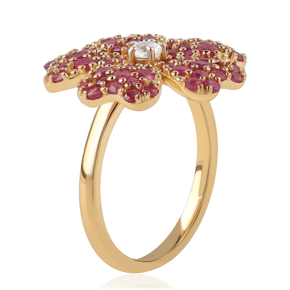 Pozlátený Strieborný Prsteň s Mozambickým Rubínom a Bielym Topásom 2 