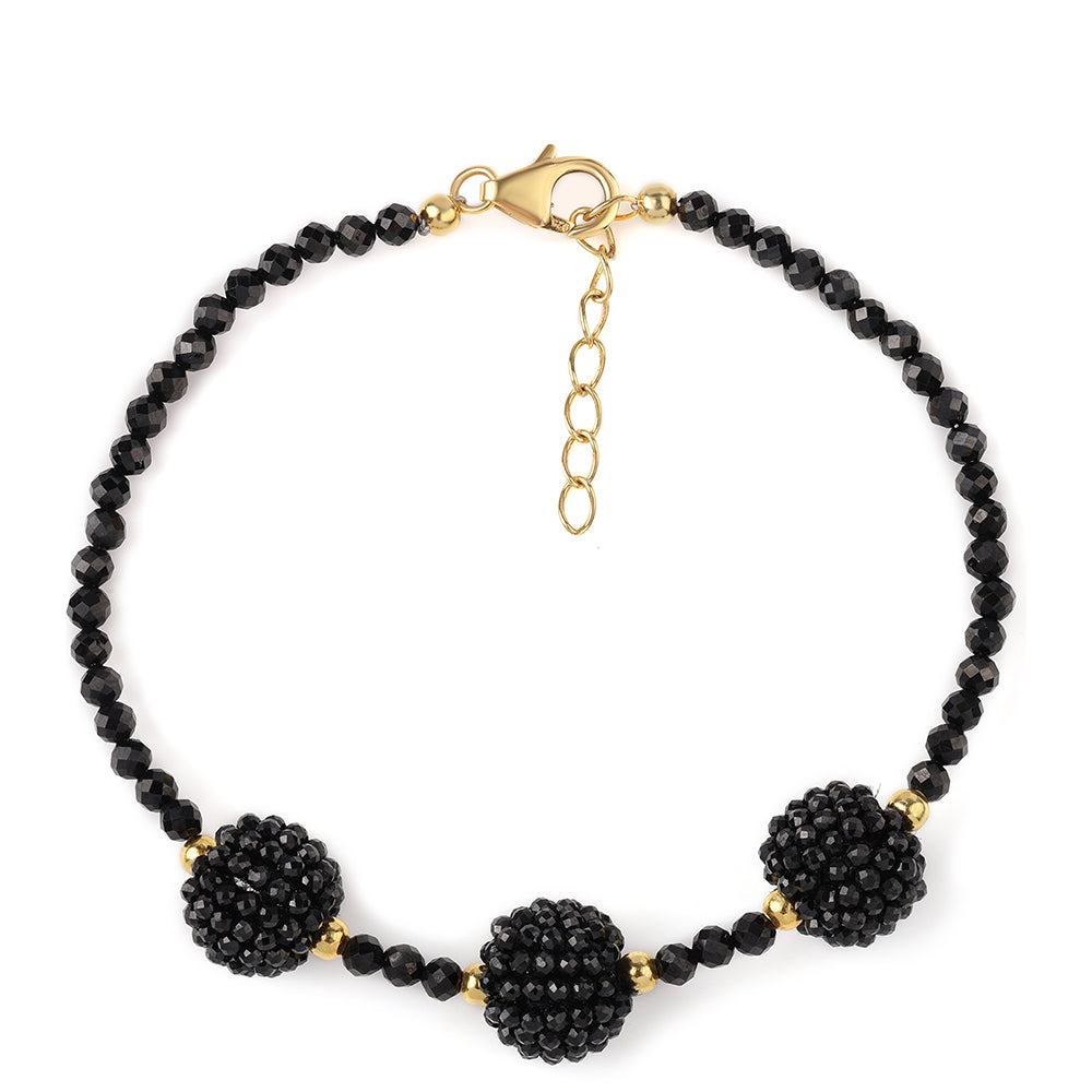 Pozlátený Strieborný Náramok s Čiernym Spinelom