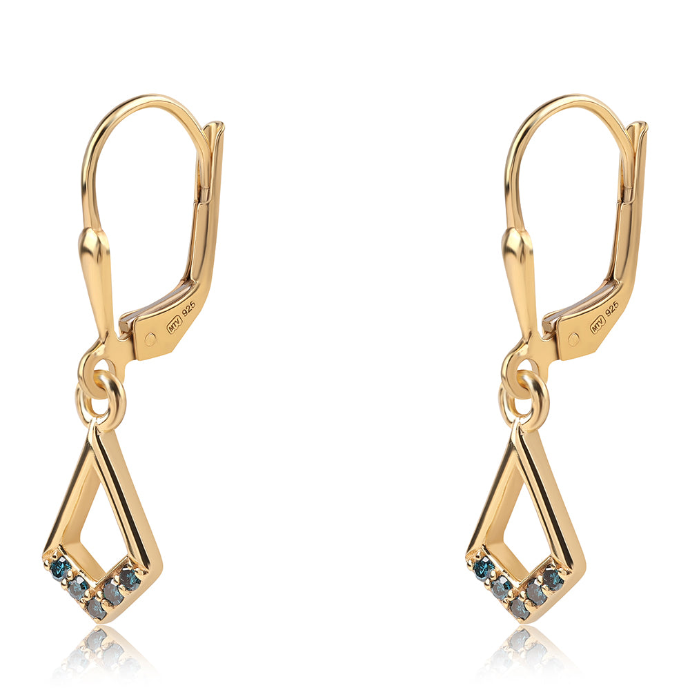 Pozlátené Strieborné Náušnice s Modrým Diamantom 2 