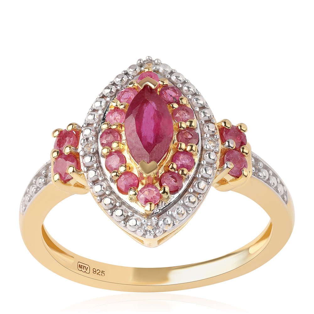 Pozlátený Strieborný Prsteň s Mozambickým Rubínom a Bielym Topásom