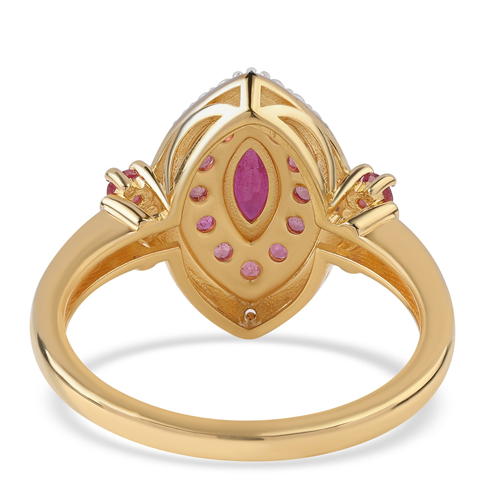 Pozlátený Strieborný Prsteň s Mozambickým Rubínom a Bielym Topásom 3 