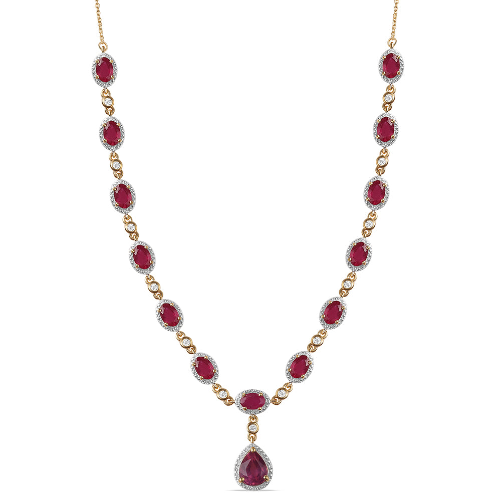 Pozlátený Strieborný Náhrdelník s Mozambickým Rubínom a Bielym Topásom