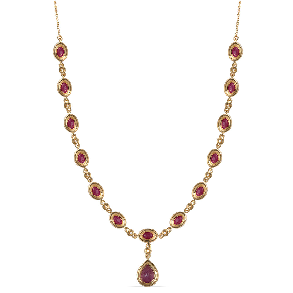 Pozlátený Strieborný Náhrdelník s Mozambickým Rubínom a Bielym Topásom