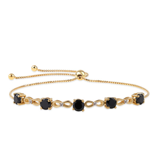 Pozlátený Strieborný Náramok s Čiernym Spinelom a Bielym Topásom