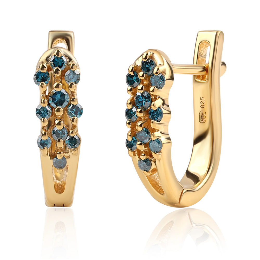 Pozlátené Strieborné Náušnice s Modrým Diamantom 3 