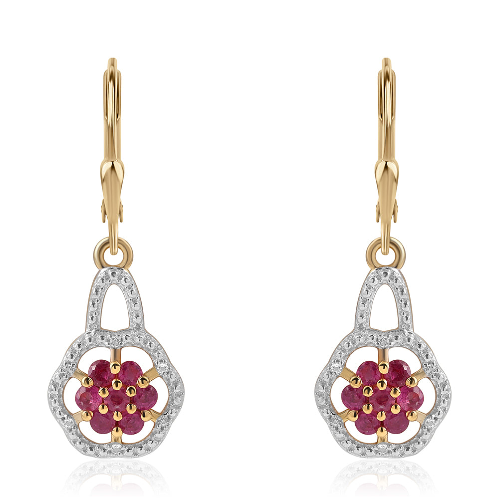Pozlátené Strieborné Náušnice s Mozambickým Rubínom a Bielym Topásom 1 
