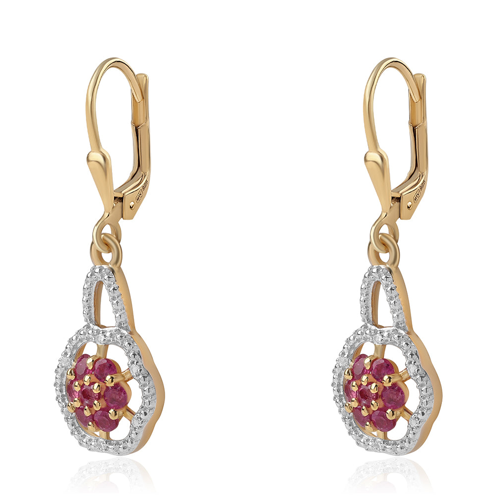Pozlátené Strieborné Náušnice s Mozambickým Rubínom a Bielym Topásom 2 