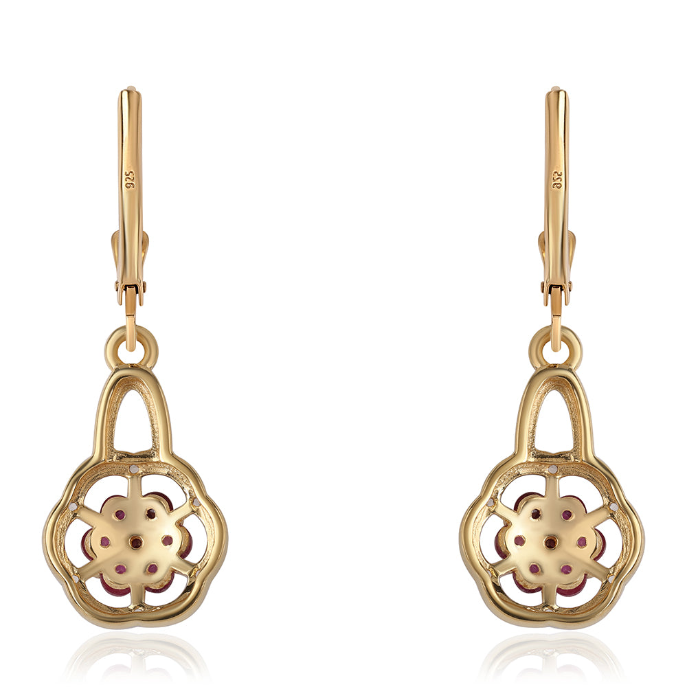 Pozlátené Strieborné Náušnice s Mozambickým Rubínom a Bielym Topásom 3 