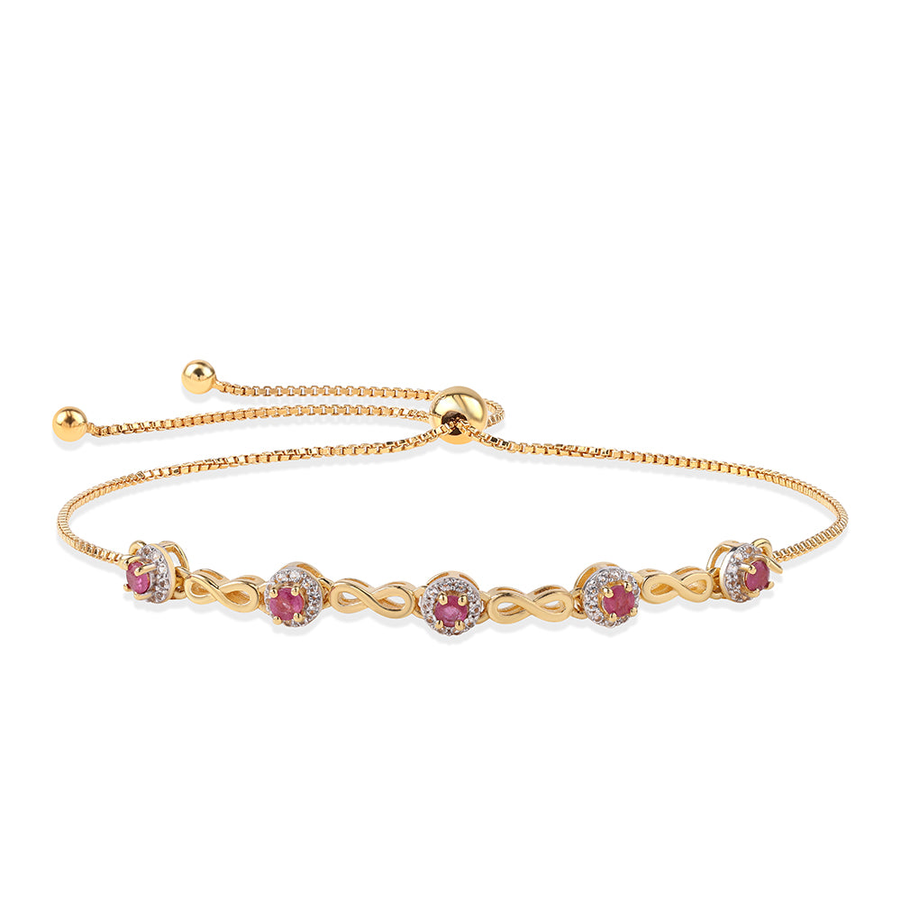 Pozlátený Strieborný Náramok s Mozambickým Rubínom a Bielym Topásom