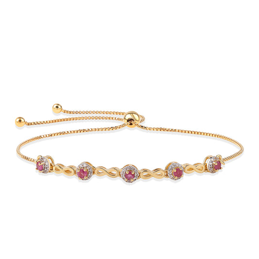 Pozlátený Strieborný Náramok s Mozambickým Rubínom a Bielym Topásom