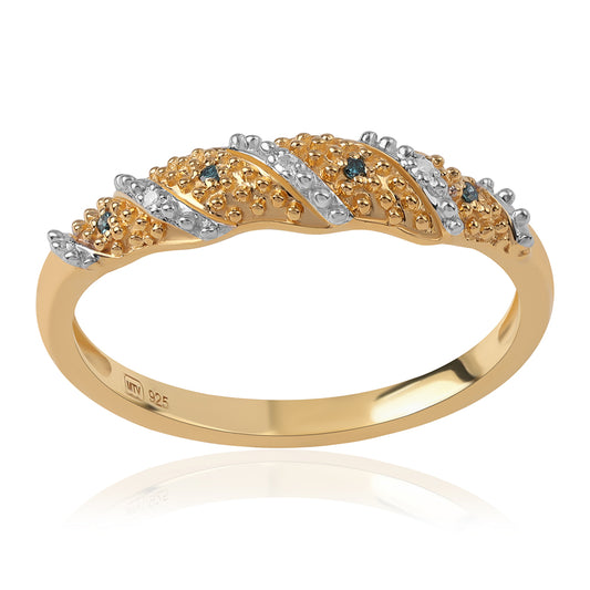 Pozlátený Strieborný Prsteň s Modrým Diamantom a Bielym Diamantom