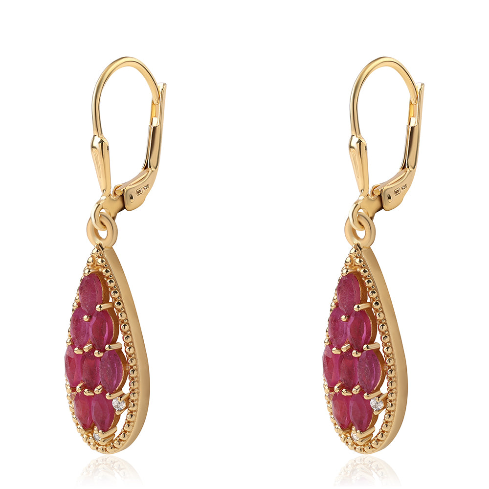 Pozlátené Strieborné Náušnice s Mozambickým Rubínom a Bielym Topásom 2 