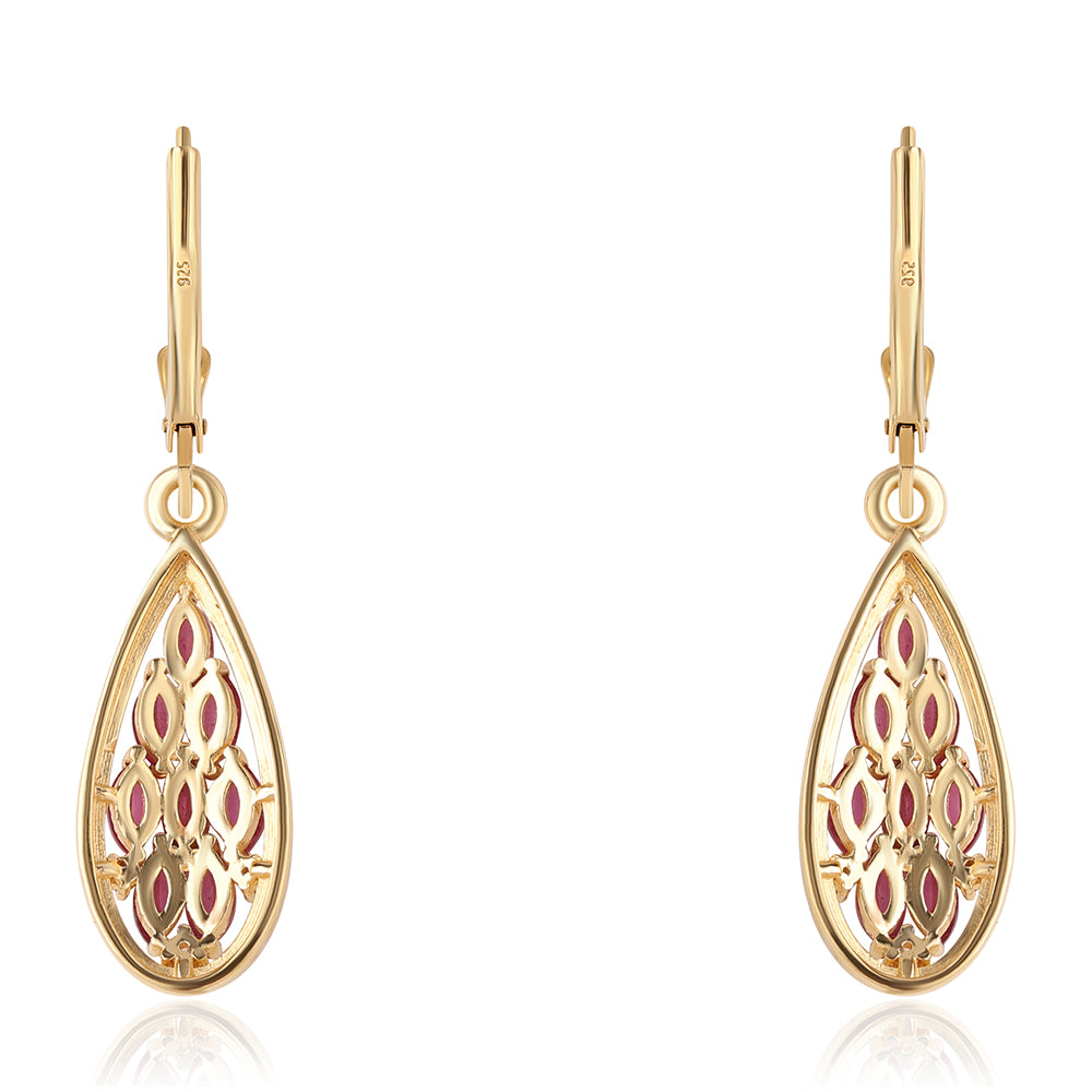 Pozlátené Strieborné Náušnice s Mozambickým Rubínom a Bielym Topásom 3 