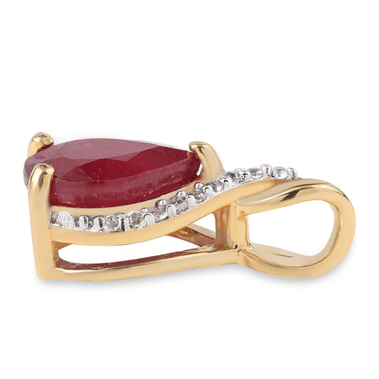 Pozlátený Strieborný Prívesok s Mozambickým Rubínom a Bielym Topásom