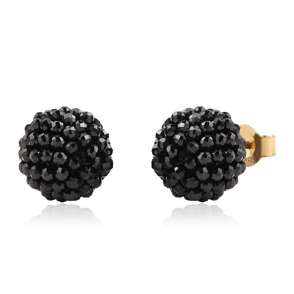 Pozlátené Strieborné Náušnice s Čiernym Spinelom