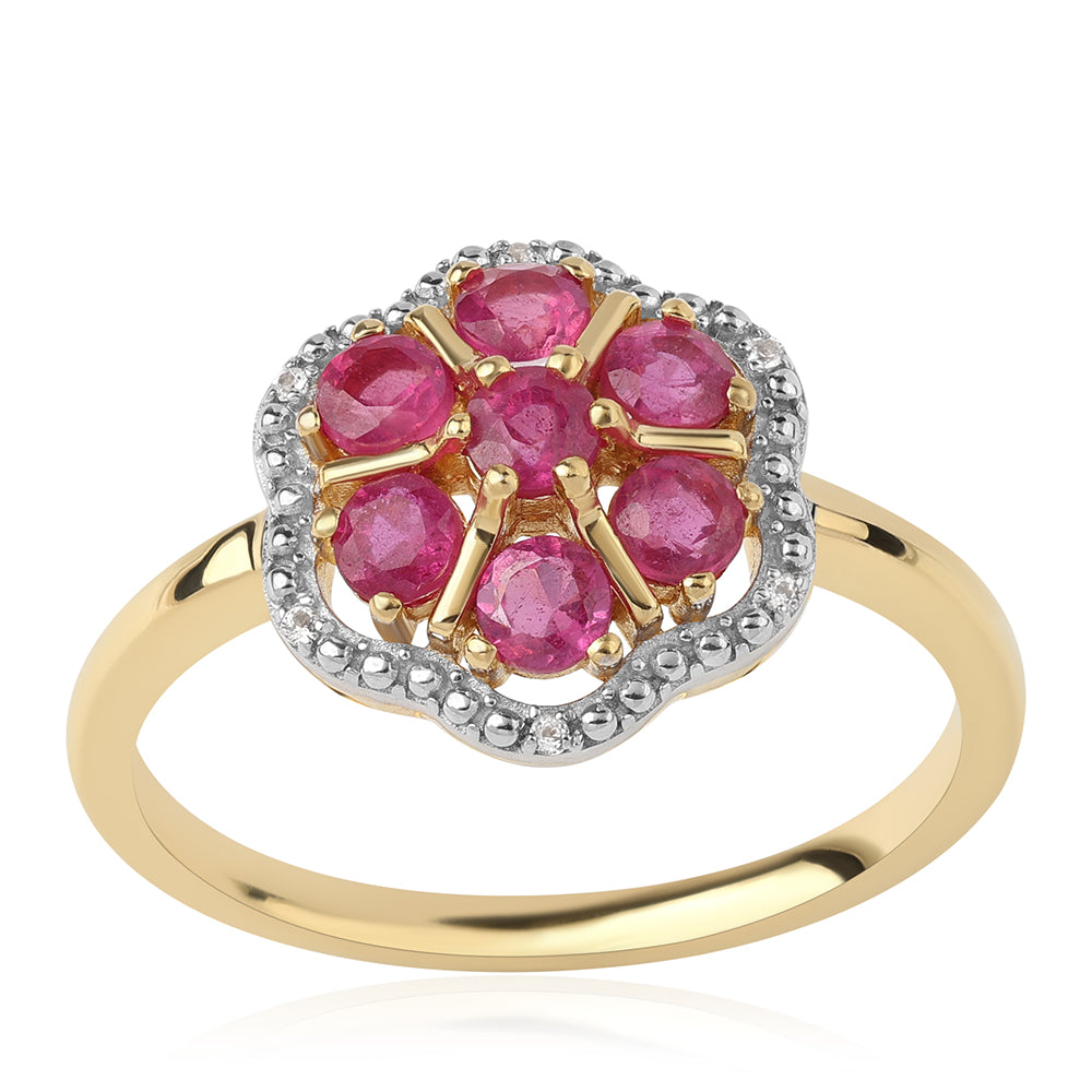 Pozlátený Strieborný Prsteň s Mozambickým Rubínom a Bielym Topásom 1 