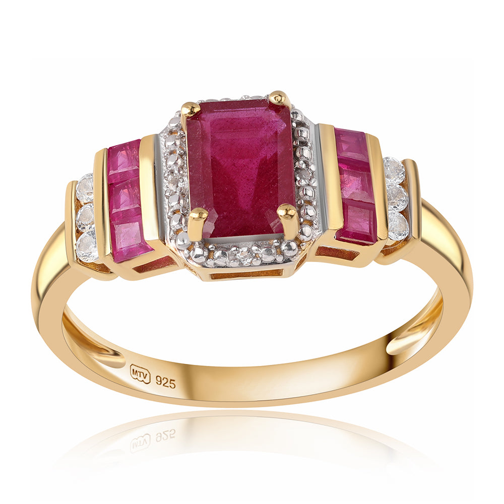 Pozlátený Strieborný Prsteň s Mozambickým Rubínom a Bielym Topásom 1 