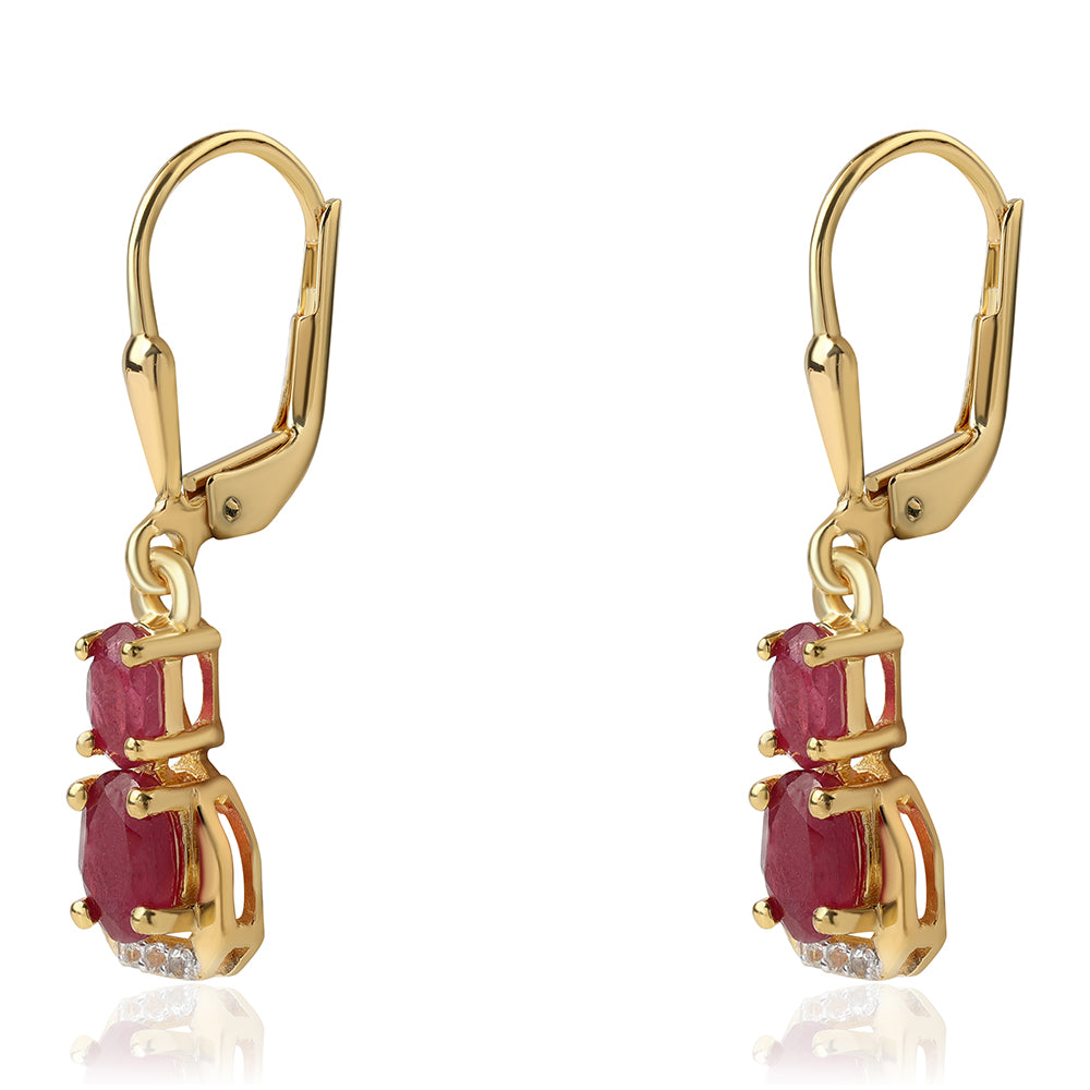Pozlátené Strieborné Náušnice s Mozambickým Rubínom a Bielym Topásom 2 
