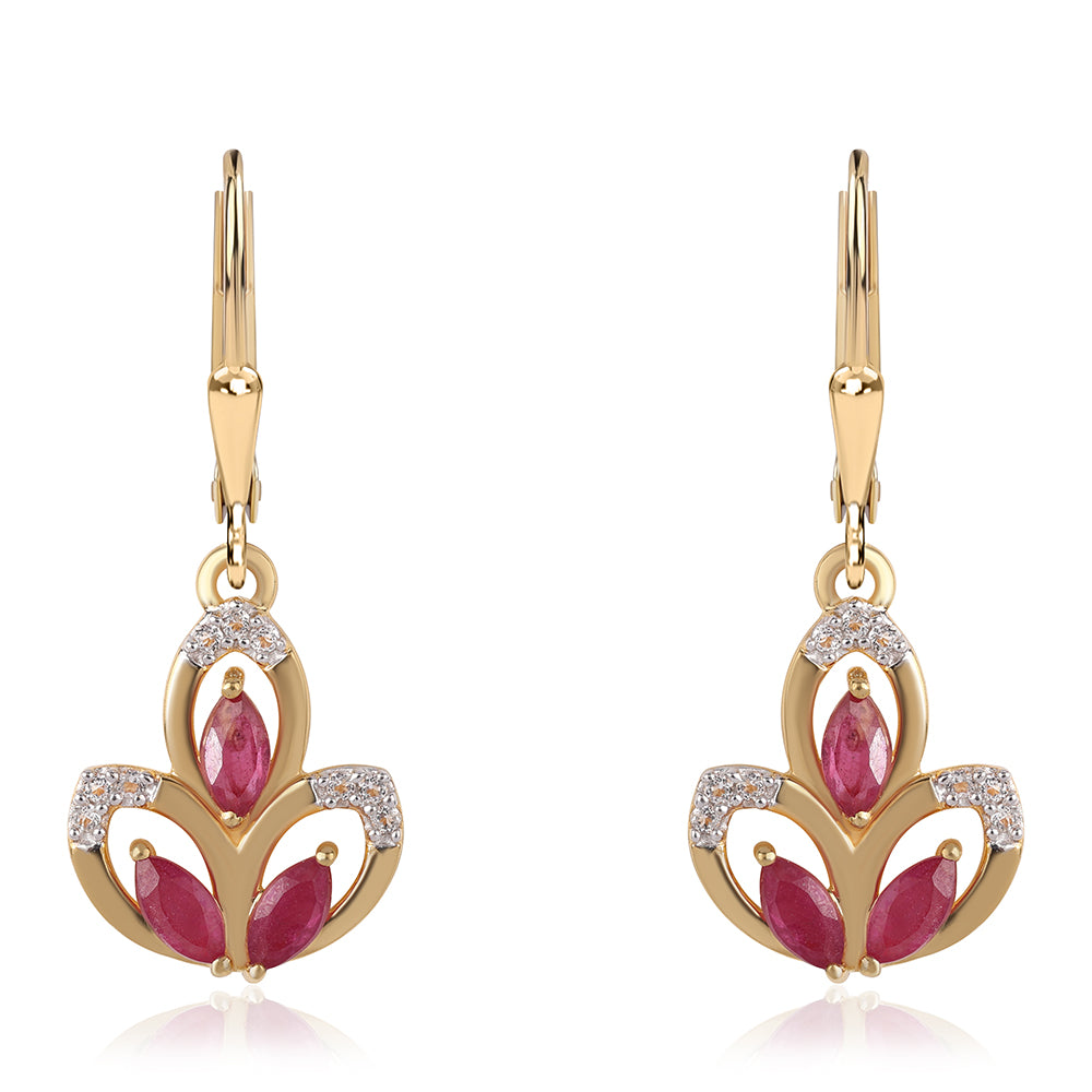 Pozlátené Strieborné Náušnice s Mozambickým Rubínom a Bielym Topásom 1 